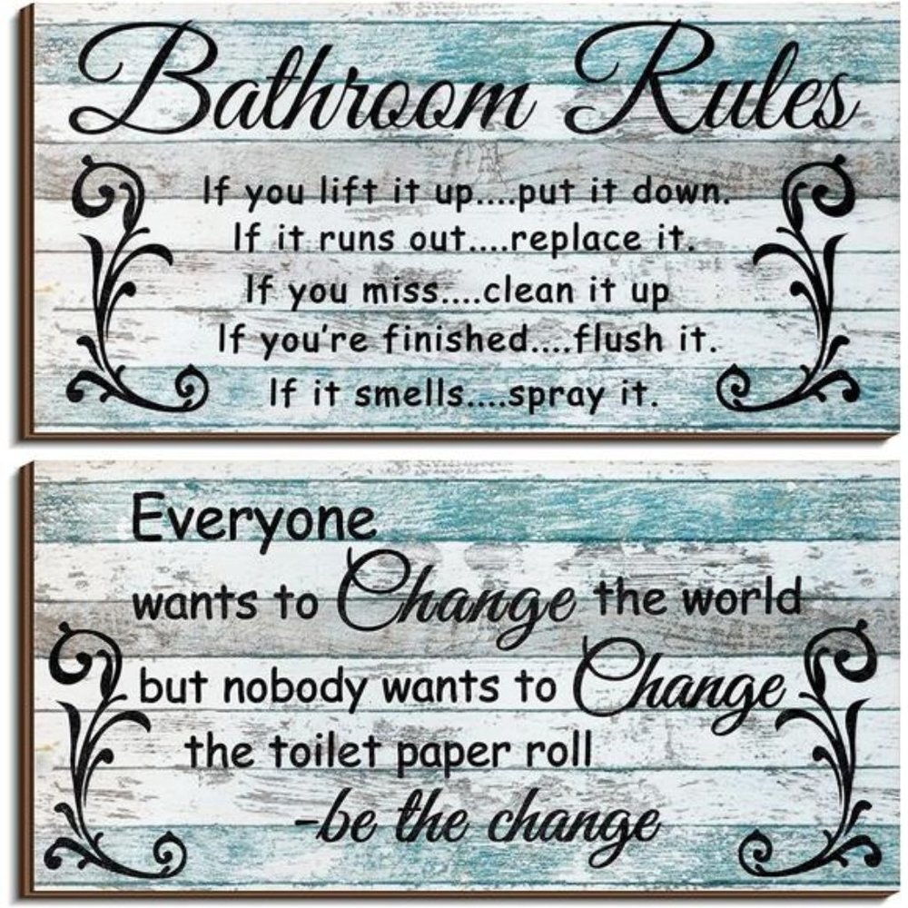2 Pieces Wall Decor , Bathroom Rules Flower Wall Art,Funny Ocean Beach Farmhouse